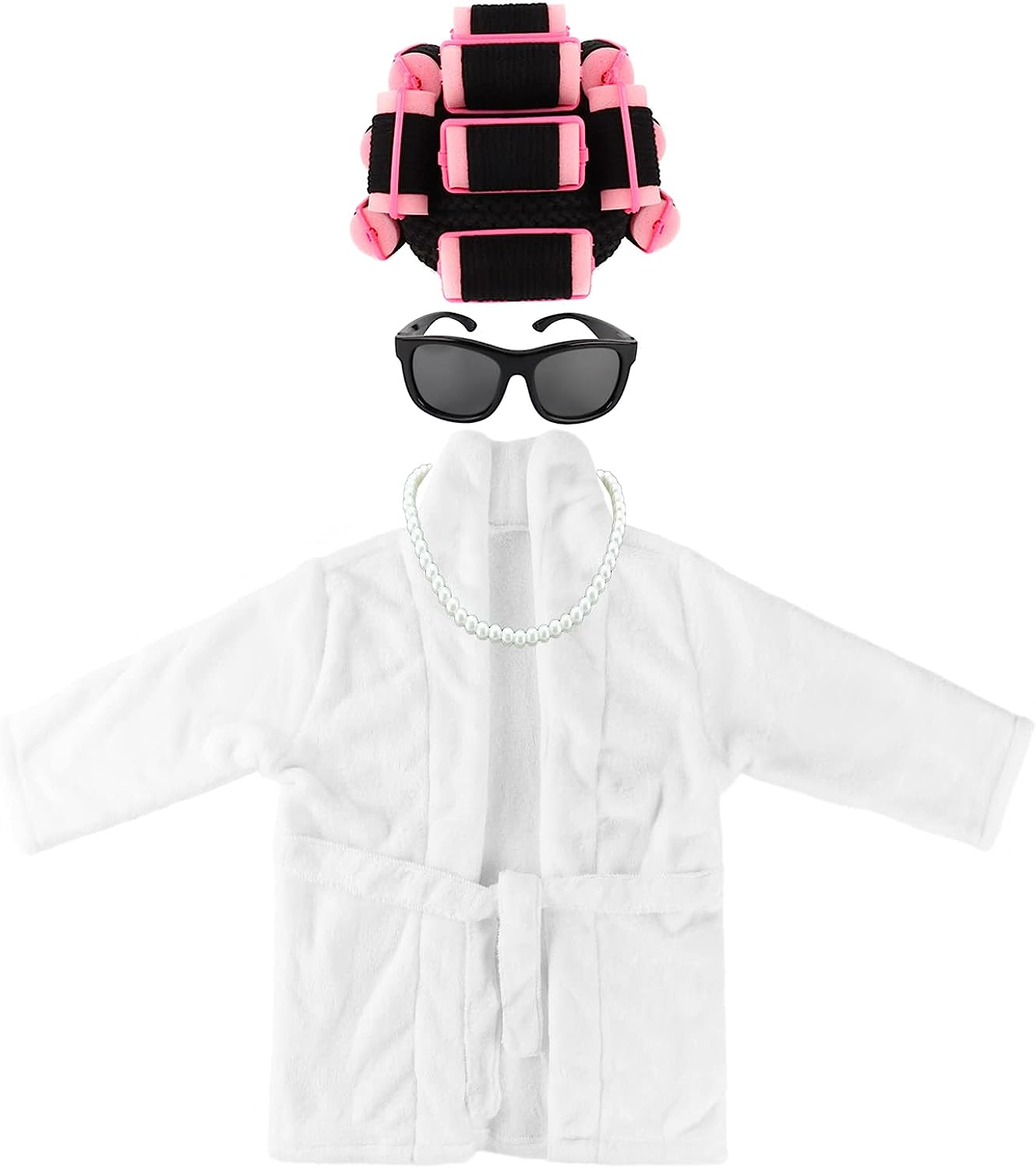 230816040433100_1 Adolala Newborn Photography Props 4 PCS Photoshoot Outfits Bathrobe Baby Curler Hat Bead Necklace Glasses Costume Sets - Image 1